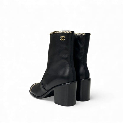 Chanel Boots Shorts Shoes Leather Fabric Black Gold CC Logo Chain