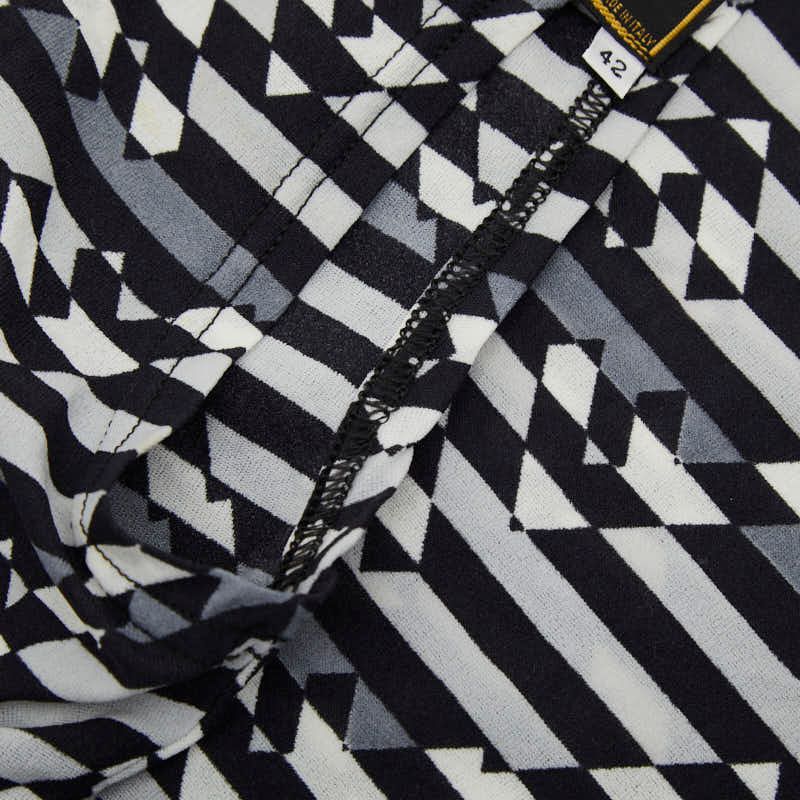 Fendi FF Logo Striped Sleeveless Dress 42 Gray White Black