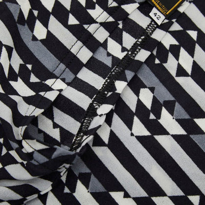 Fendi FF Logo Striped Sleeveless Dress 42 Gray White Black
