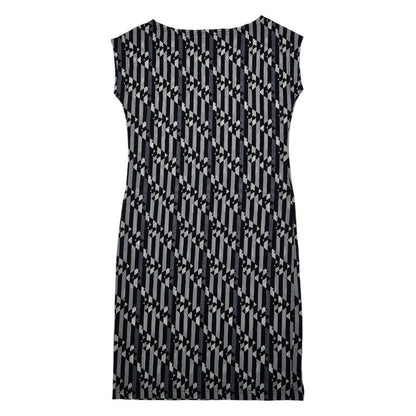Fendi FF Logo Striped Sleeveless Dress 42 Gray White Black