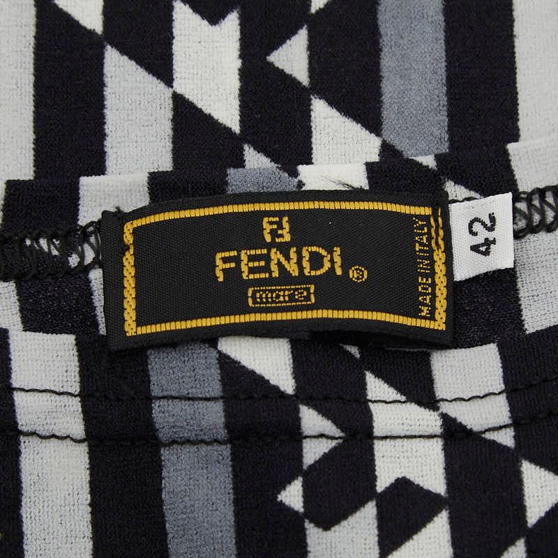 Fendi FF Logo Striped Sleeveless Dress 42 Gray White Black