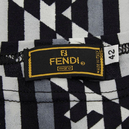 Fendi FF Logo Striped Sleeveless Dress 42 Gray White Black