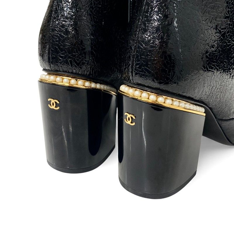 Chanel Boots Shorts Shoes Leather Fabric Black Gold CC Logo Pearl