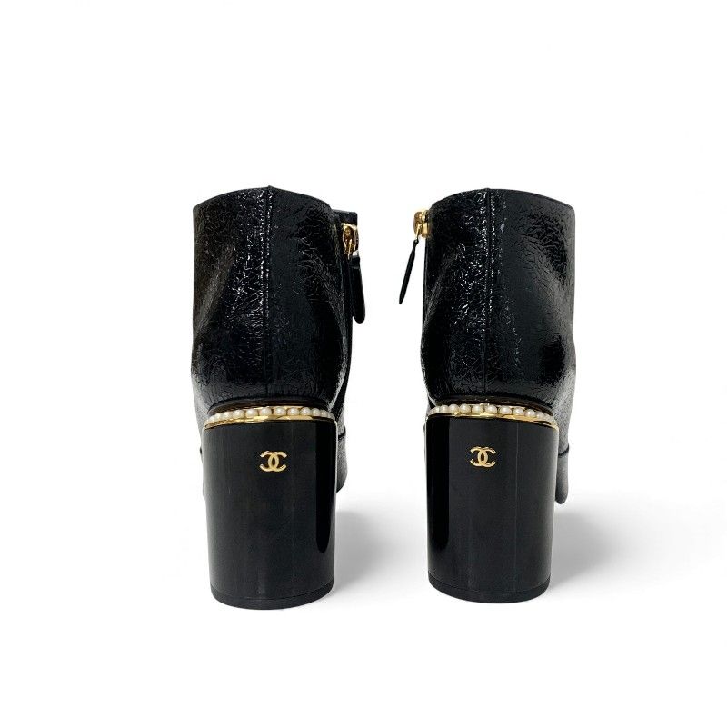 Chanel Boots Shorts Shoes Leather Fabric Black Gold CC Logo Pearl