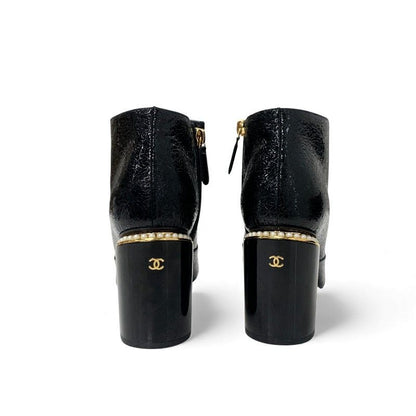 Chanel Boots Shorts Shoes Leather Fabric Black Gold CC Logo Pearl