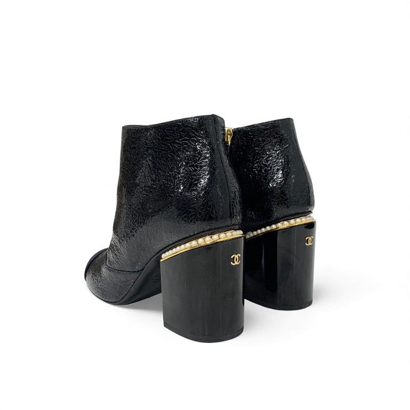 Chanel Boots Shorts Shoes Leather Fabric Black Gold CC Logo Pearl