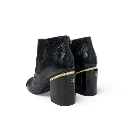 Chanel Boots Shorts Shoes Leather Fabric Black Gold CC Logo Pearl