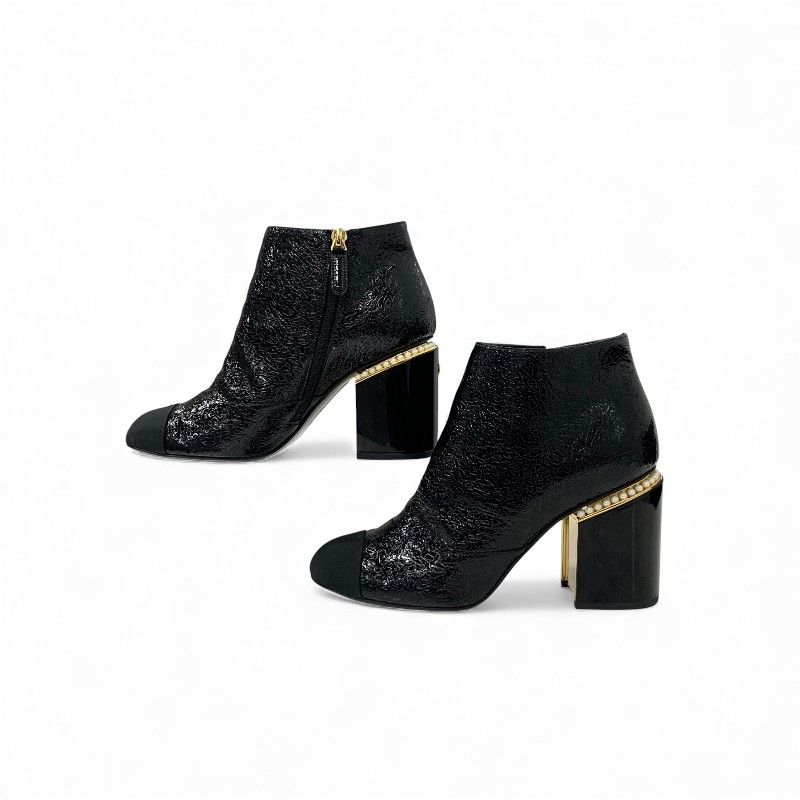 Chanel Boots Shorts Shoes Leather Fabric Black Gold CC Logo Pearl
