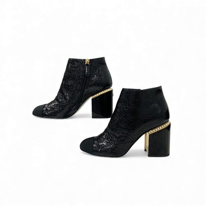 Chanel Boots Shorts Shoes Leather Fabric Black Gold CC Logo Pearl