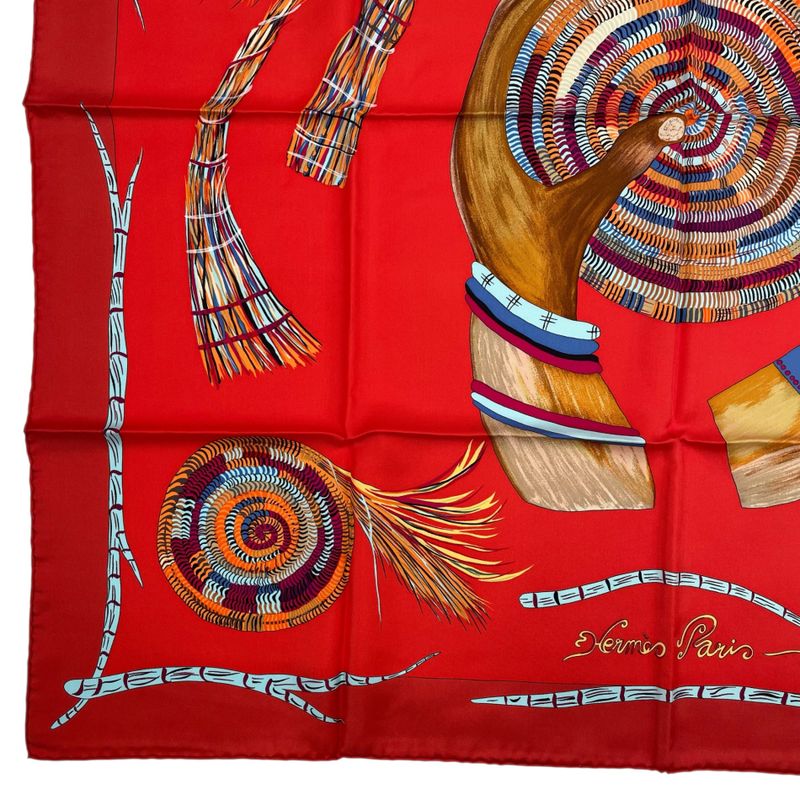Hermes Scarf 100% Silk Carre 90 Magie Des Mains Charm of Handwork Red