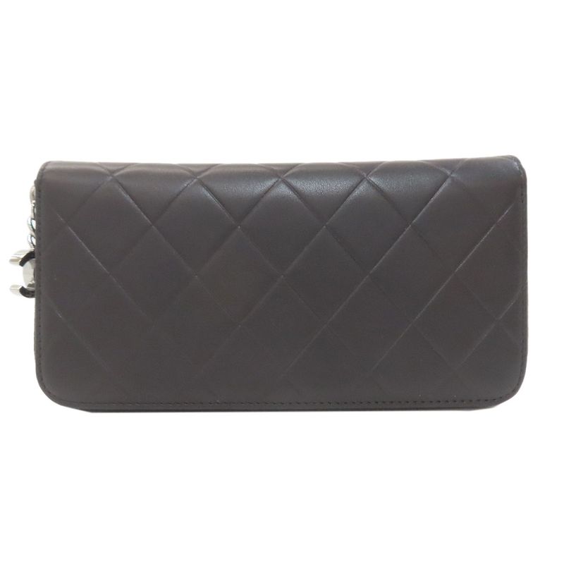 Chanel Quilted Silver Long Wallet