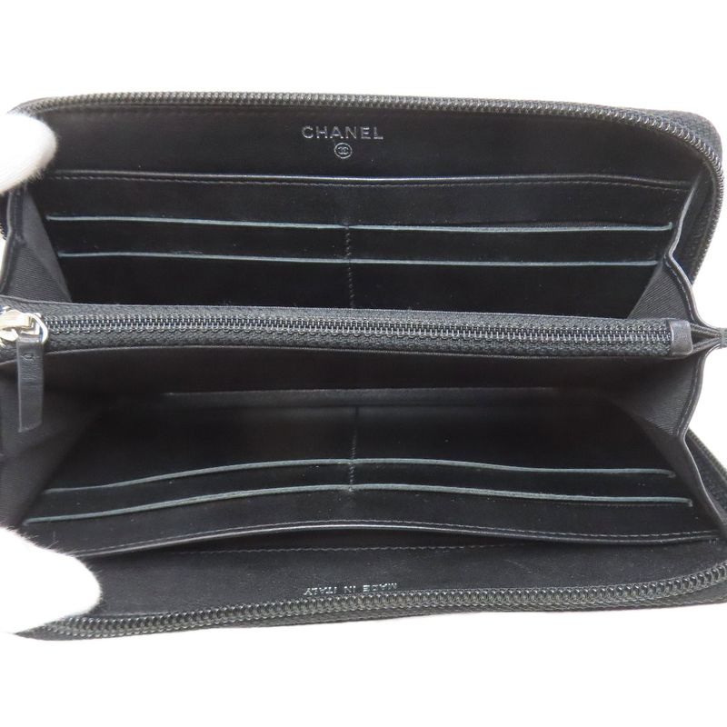 Chanel CC Logo Silver Long Wallet Grained Calfskin