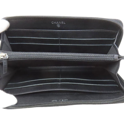 Chanel CC Logo Silver Long Wallet Grained Calfskin