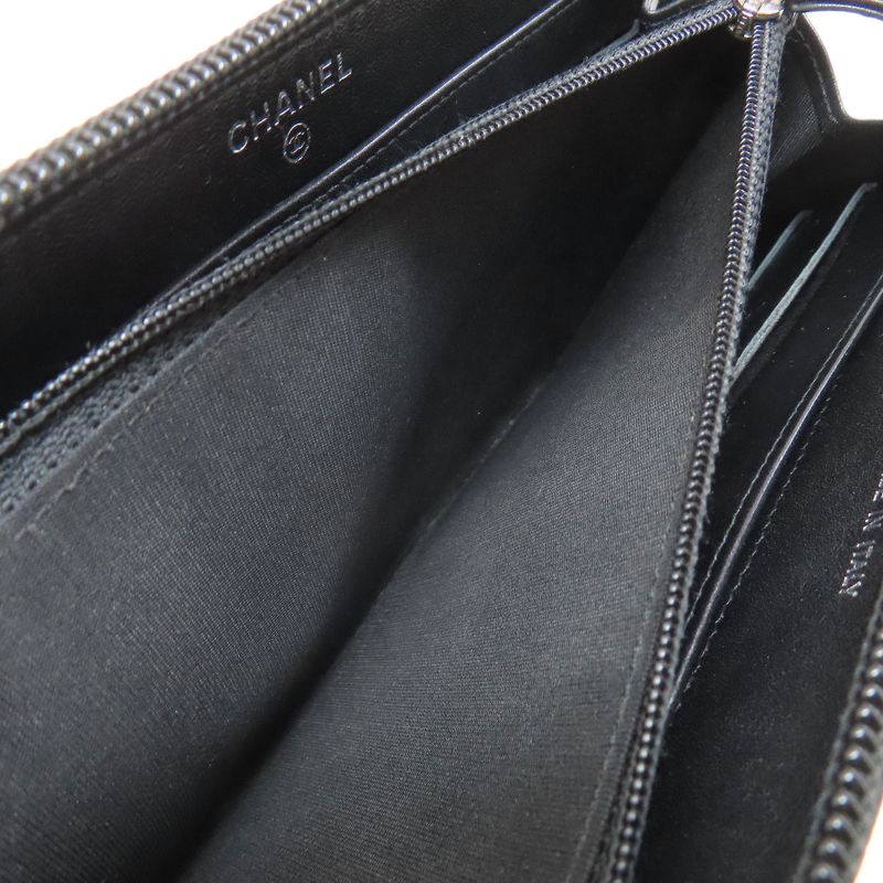 Chanel CC Logo Silver Long Wallet Grained Calfskin
