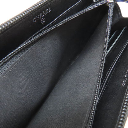 Chanel CC Logo Silver Long Wallet Grained Calfskin