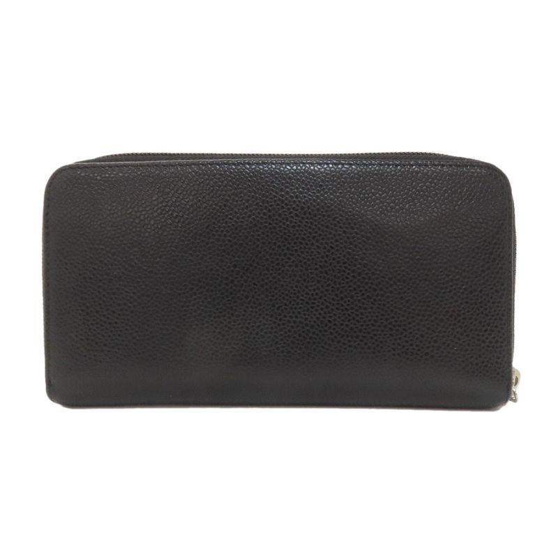 Chanel CC Logo Silver Long Wallet Grained Calfskin