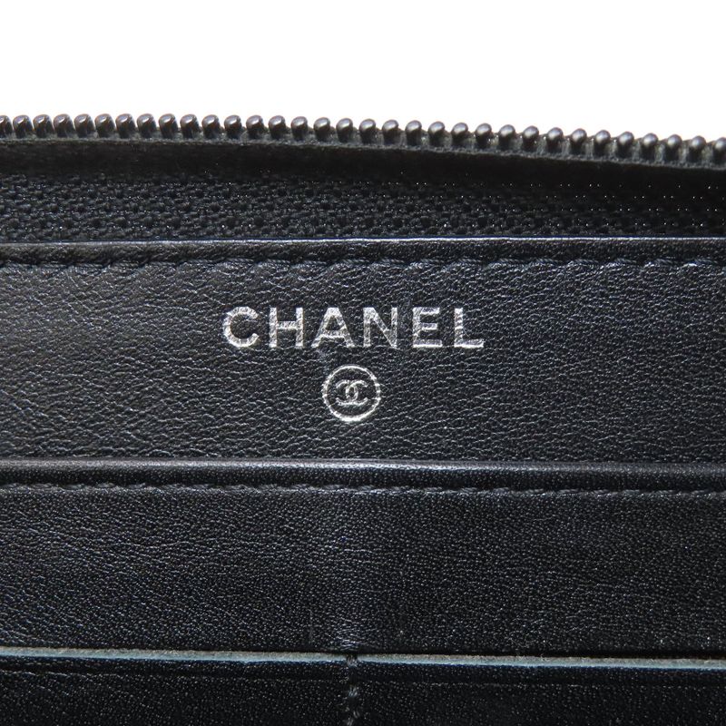 Chanel CC Logo Silver Long Wallet Grained Calfskin