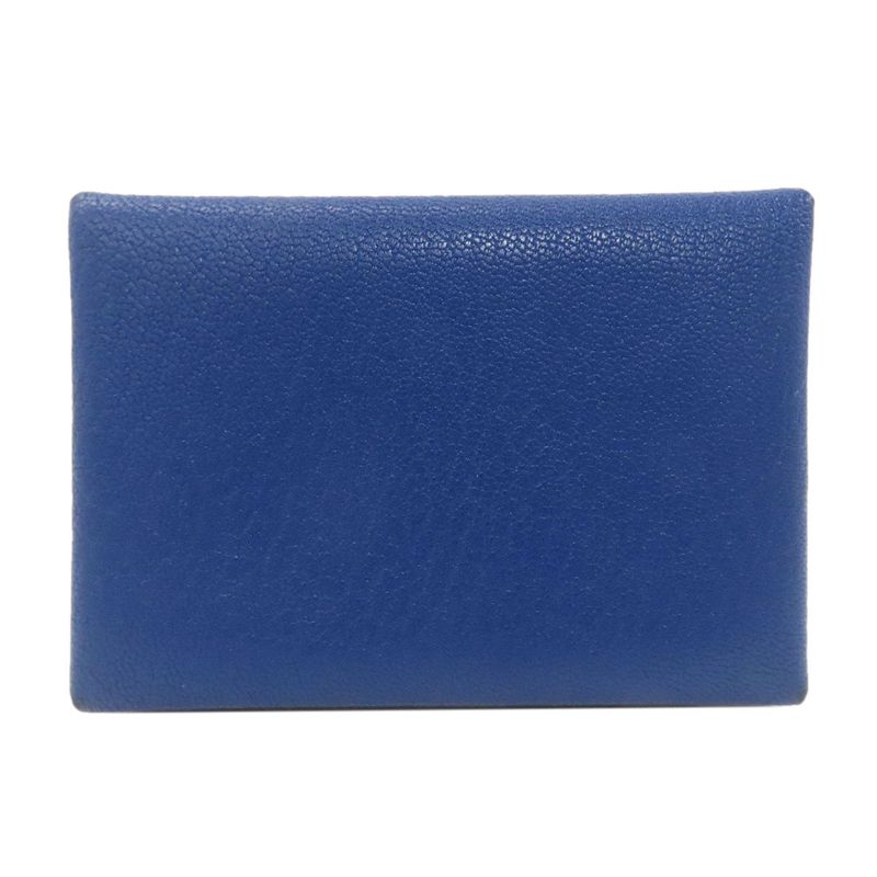 Hermes Calvi Duo Bleu France Silver Card Case Chevre