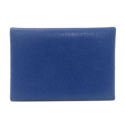 Hermes Calvi Duo Bleu France Silver Card Case Chevre