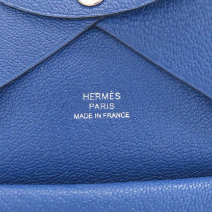 Hermes Calvi Duo Bleu France Silver Card Case Chevre