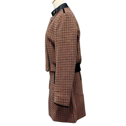 Hermes Set Suit Wool Orange Black White Jacket Skirt Check