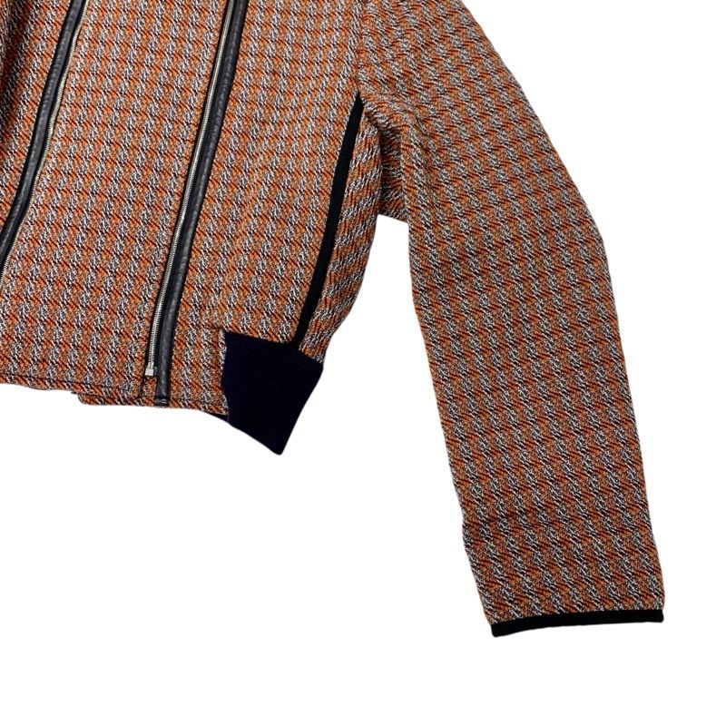 Hermes Set Suit Wool Orange Black White Jacket Skirt Check