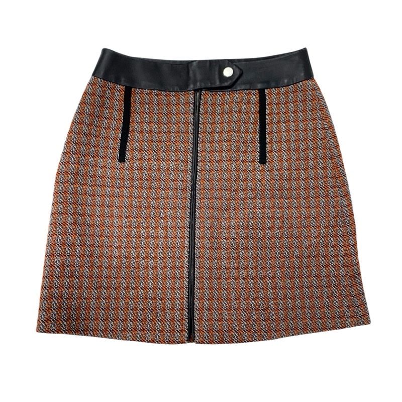 Hermes Set Suit Wool Orange Black White Jacket Skirt Check