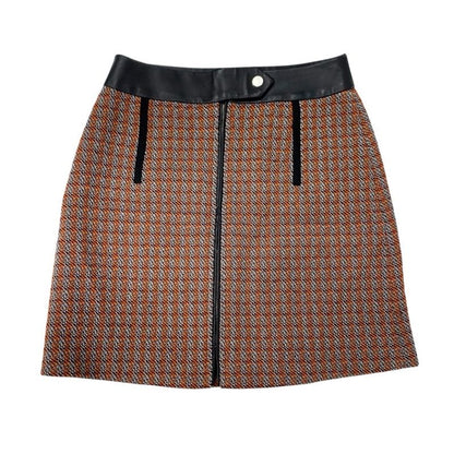 Hermes Set Suit Wool Orange Black White Jacket Skirt Check