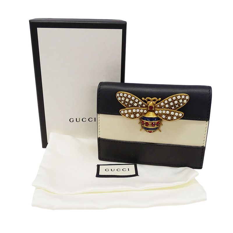 Gucci Wallet Bifold Wallet Queen Ma Galette Leather Rhinestone