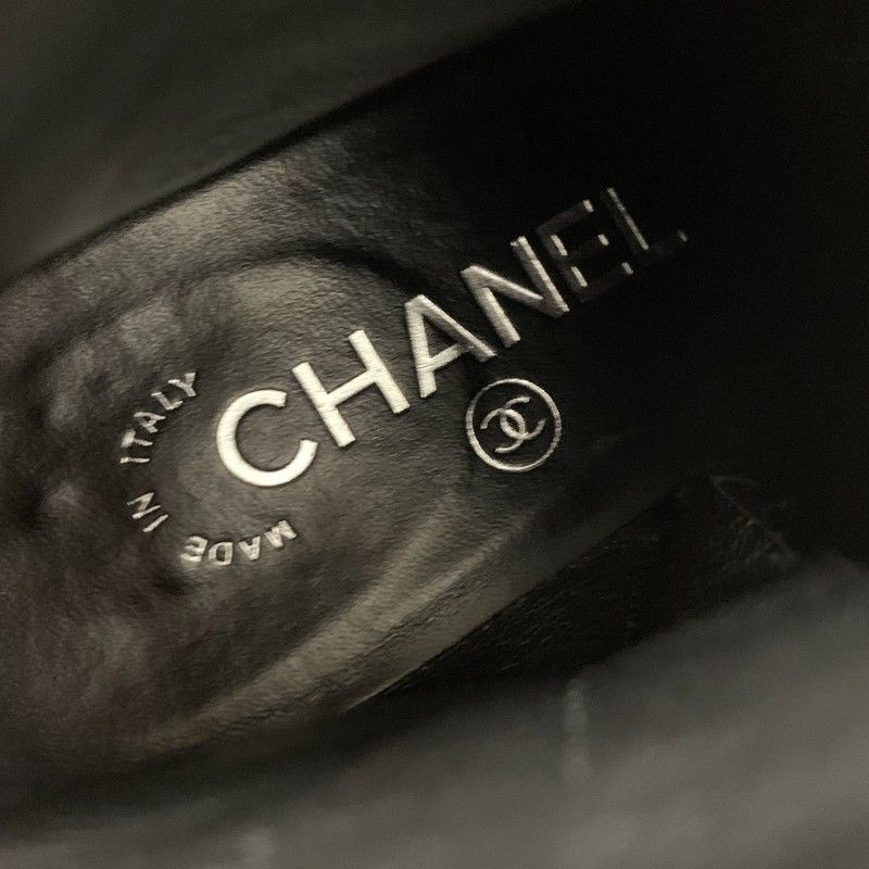 Chanel Boots Shorts Shoes Suede Patent Black Silver CC Logo Charm Ankle