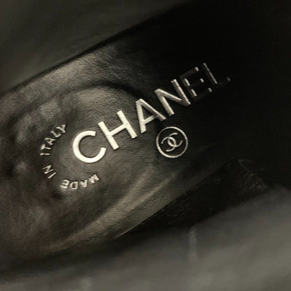 Chanel Boots Shorts Shoes Suede Patent Black Silver CC Logo Charm Ankle