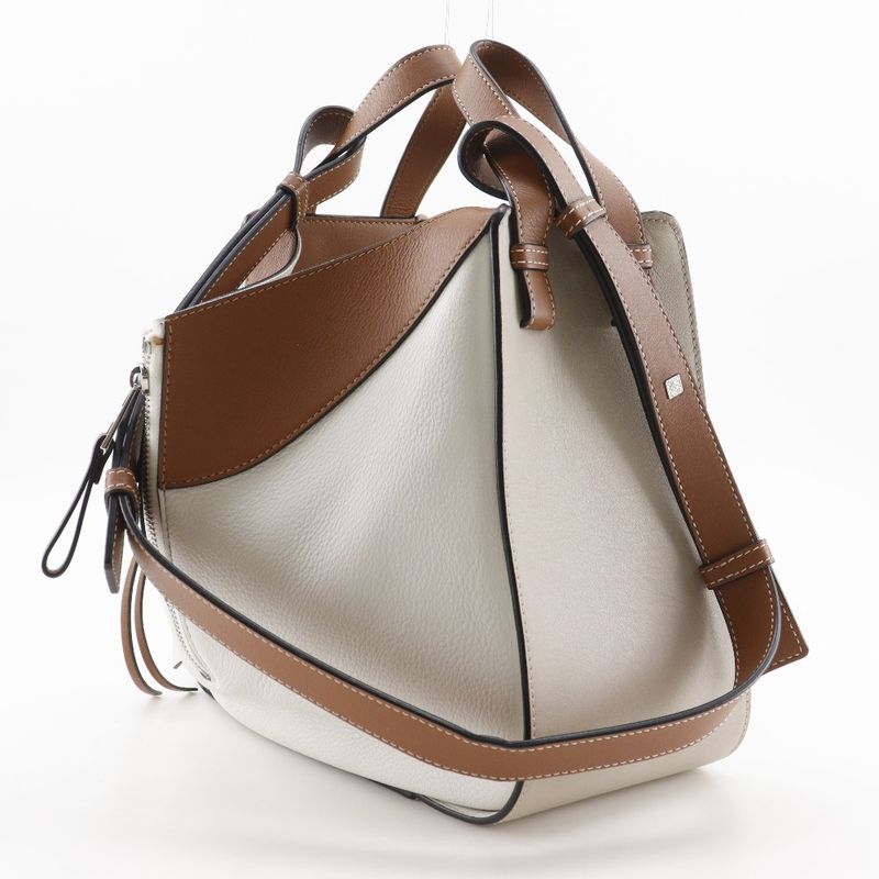 Loewe Hammock Small 2-Way Shoulder Calf Brown White Handbag
