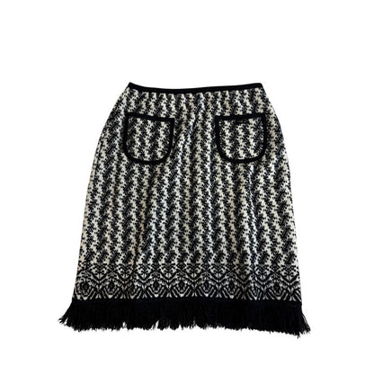 Chanel Fringe Skirt Wool Black