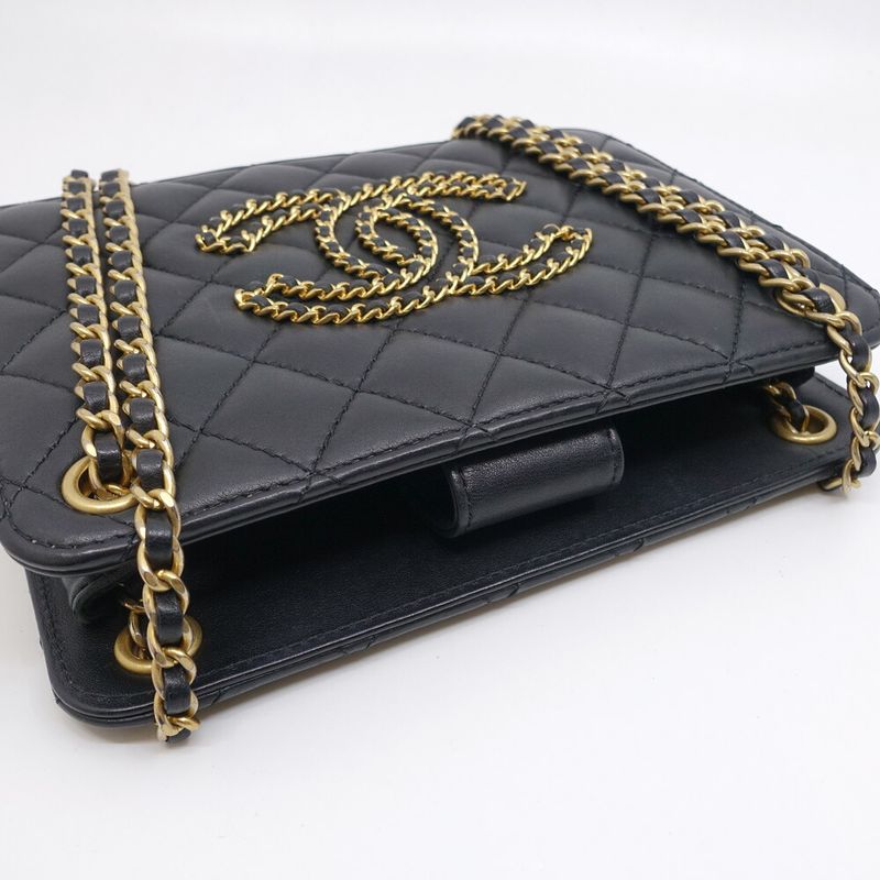 Chanel Chain Shoulder Bag 2-Way Quilted CC Logo Lambskin