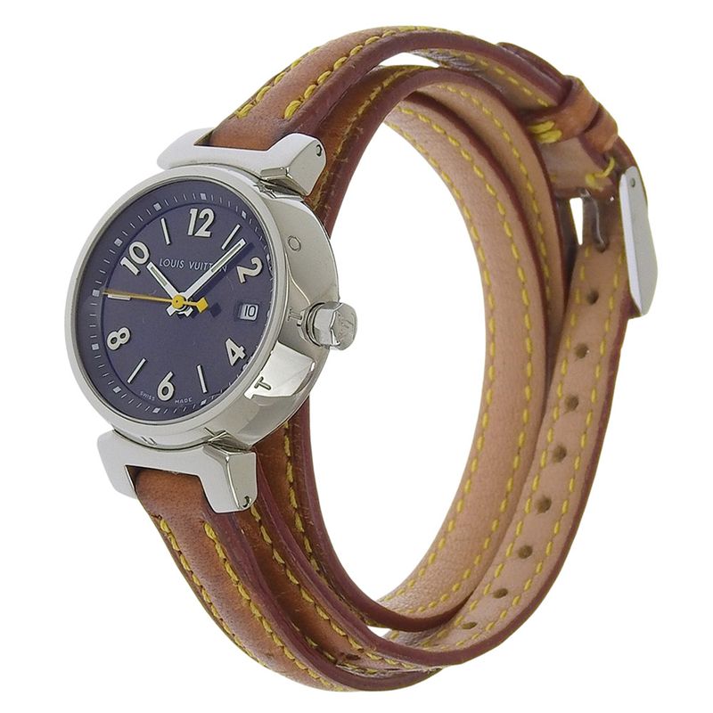 Louis Vuitton Tumble Stainless Steel Leather Quartz Analog Display
