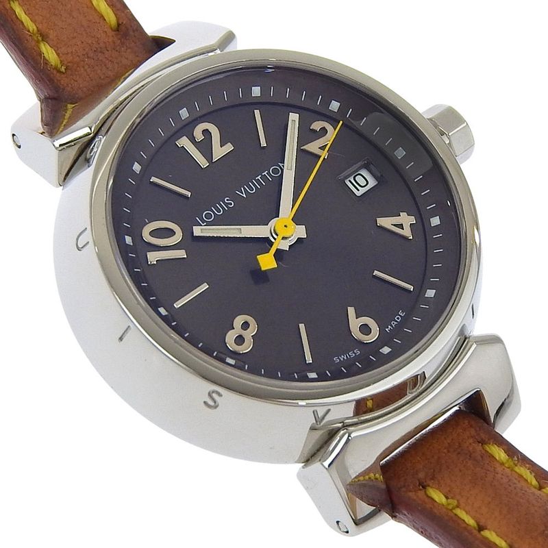 Louis Vuitton Tumble Stainless Steel Leather Quartz Analog Display