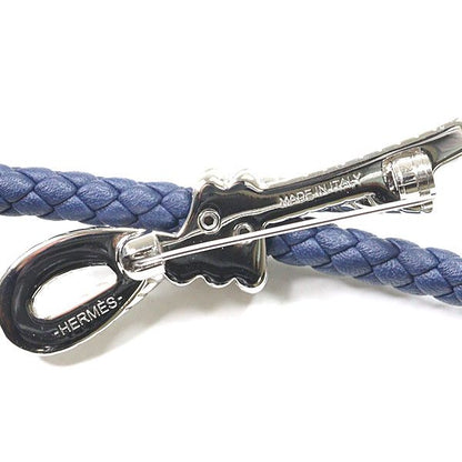 Hermes Brooch Full Vore Swift Linen Blue Navy Blue Flower
