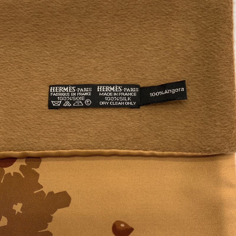 Hermes Snowflake Angora Silk Shawl Muffler Brown Scarf