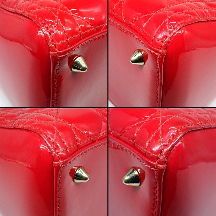 Dior Shoulder Bag Lady Dior Red Patent Leather Gold