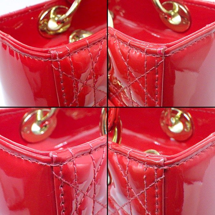 Dior Shoulder Bag Lady Dior Red Patent Leather Gold