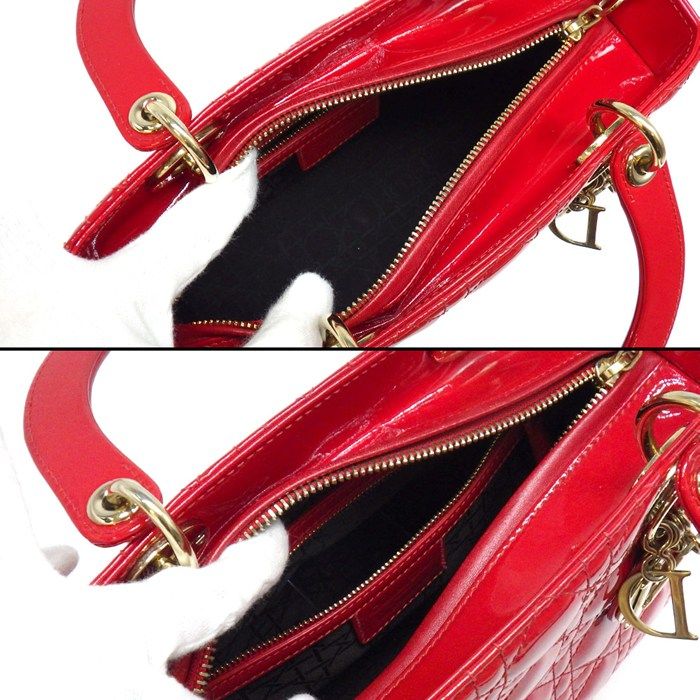 Dior Shoulder Bag Lady Dior Red Patent Leather Gold