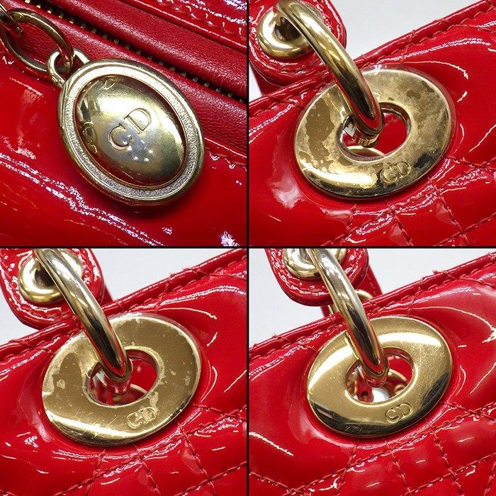 Dior Shoulder Bag Lady Dior Red Patent Leather Gold