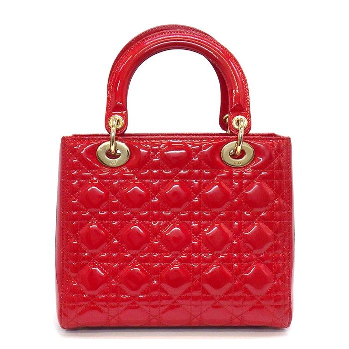 Dior Shoulder Bag Lady Dior Red Patent Leather Gold
