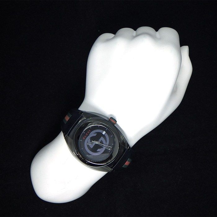 Gucci Watch Sync 137.1 Date Interlocking Black Dial SS Polyamide Synthetic
