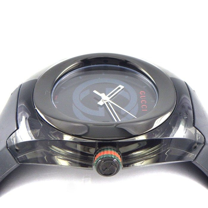 Gucci Watch Sync 137.1 Date Interlocking Black Dial SS Polyamide Synthetic