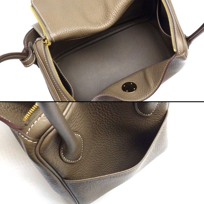 Hermes Shoulder Bag Lindy 26 Etoupe Taurillon Clemence Gold