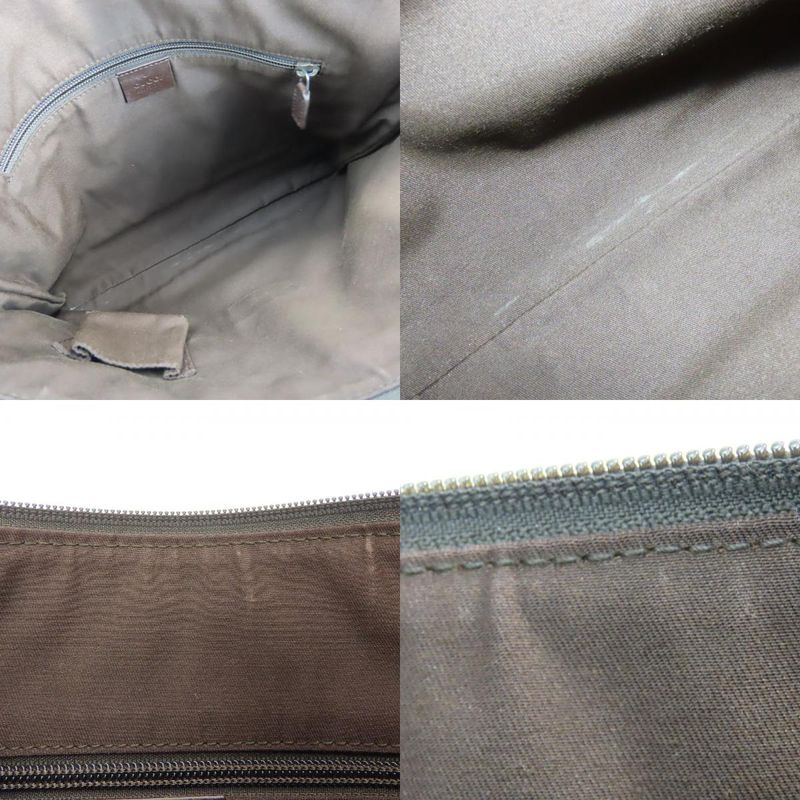 Gucci Shoulder Bag Punching GG Canvas Leather Beige Dark Brown