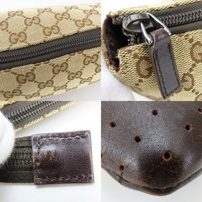 Gucci Shoulder Bag Punching GG Canvas Leather Beige Dark Brown