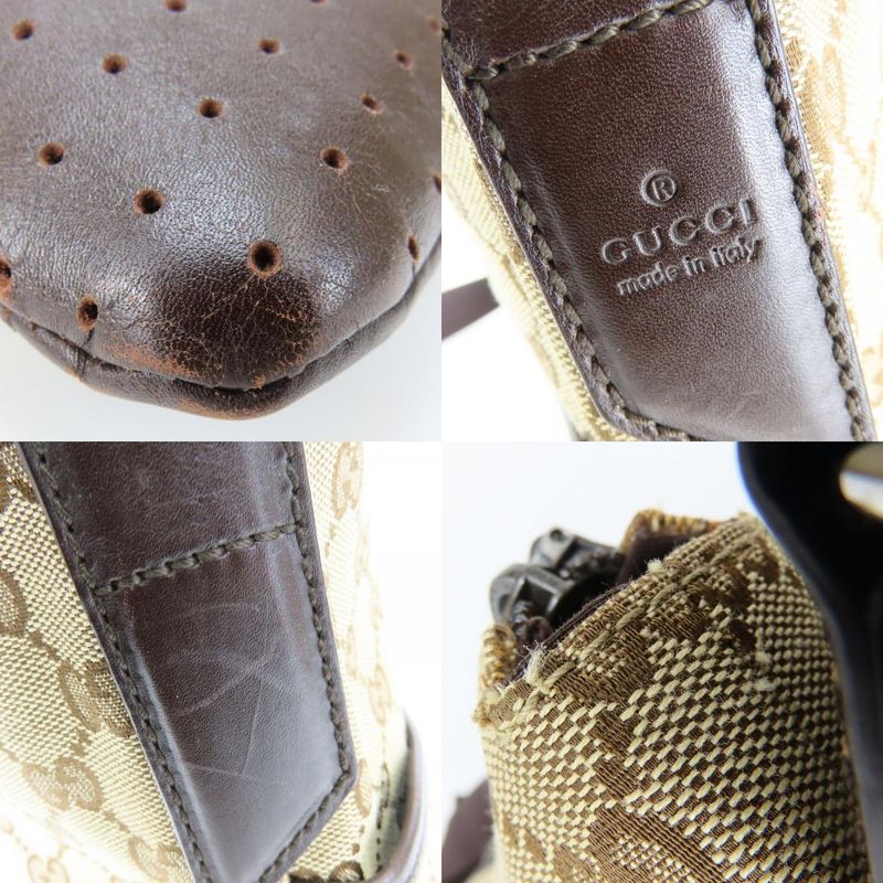 Gucci Shoulder Bag Punching GG Canvas Leather Beige Dark Brown