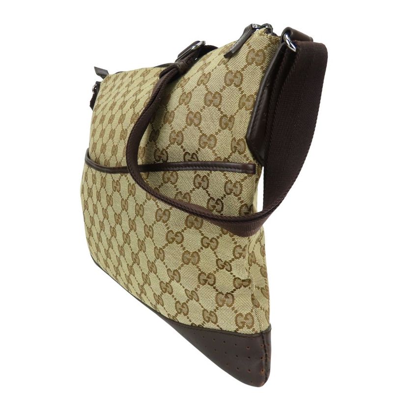 Gucci Shoulder Bag Punching GG Canvas Leather Beige Dark Brown
